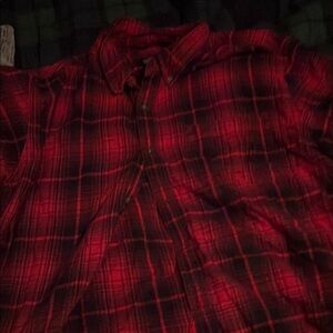 Red Plaid Button-Up Shirt